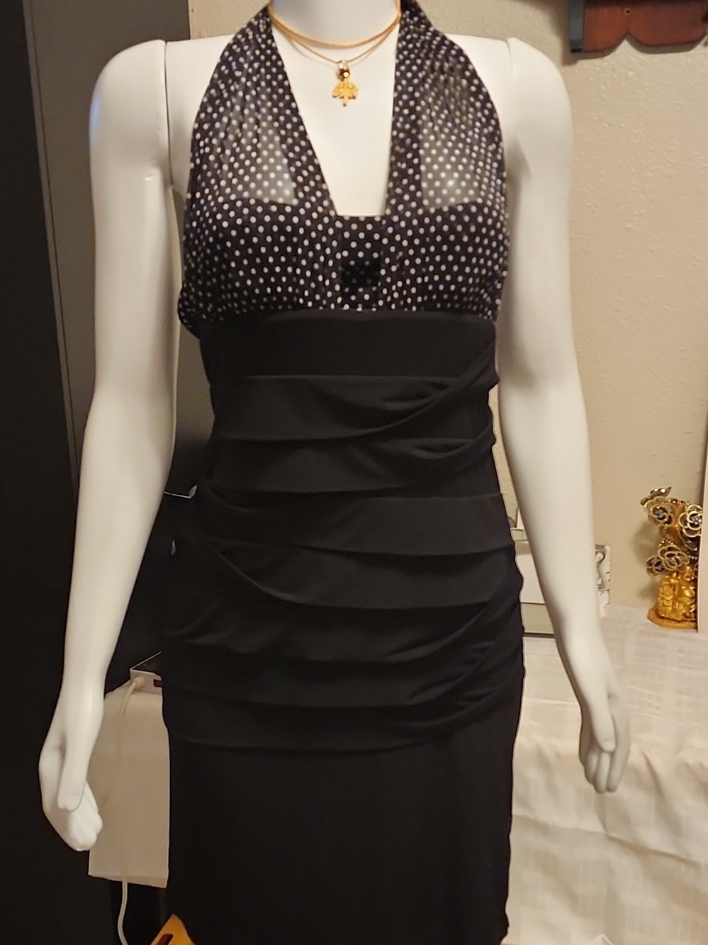 Saint Tropez West Black Halter Polka Dot Accent Dress